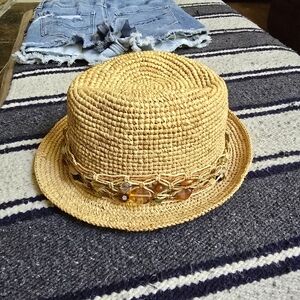 Stylish Tan Woven Hat with Beaded Accent